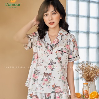 Bộ lụa hoạ tiết hoa nai - lửng