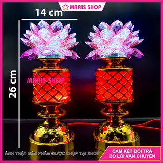 [Giá một cặp] Đèn thờ hoa sen kích thước lớn cao 26cm sử dụng mạch LED cao cấp, đèn bàn thờ Phật [MR-HTSE7]