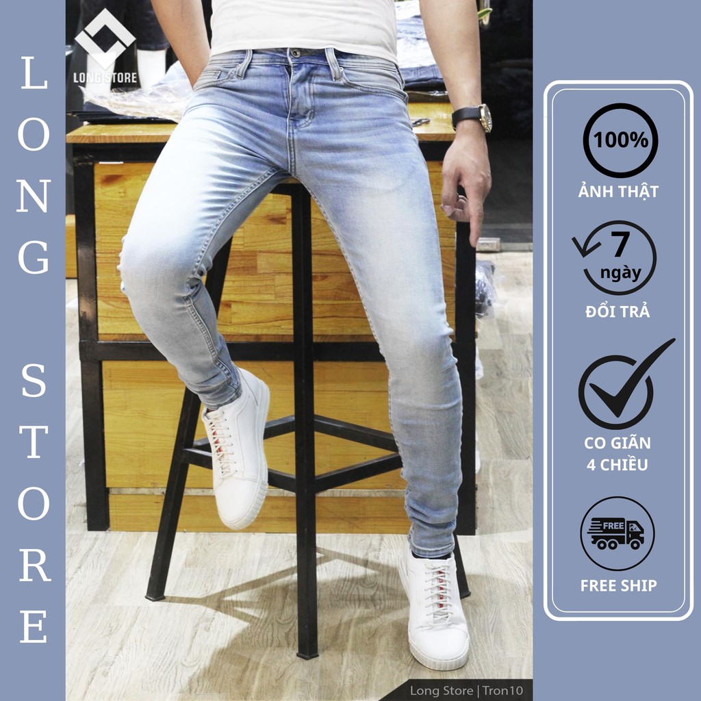 Quần jean nam trơn ZA.RA dáng ôm màu xanh bạc, chất vải bò cotton spandex co giãn 4 chiều [Có Big Size] Tron10 | BigBuy360 - bigbuy360.vn
