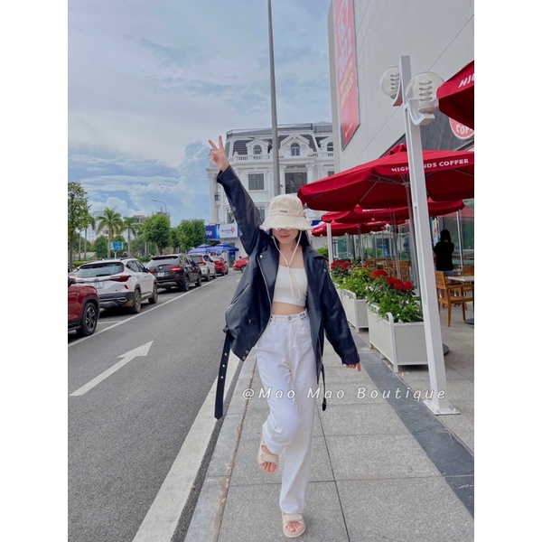 ÁO KHOÁC DA DÁNG RỘNG kèm đai Mao Mao Boutique