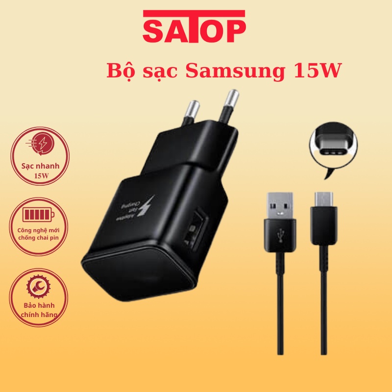 Bộ sạc Samsung 15W, Bộ củ cáp sạc nhanh Type C Note10 tương thích nhiều dòng điện thoại sạc nhanh không nóng máy