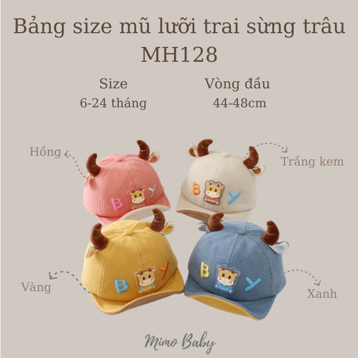 Mũ nón lưỡi trai mềm gắn sừng trâu đáng yêu cho bé MH128 Mimo Baby