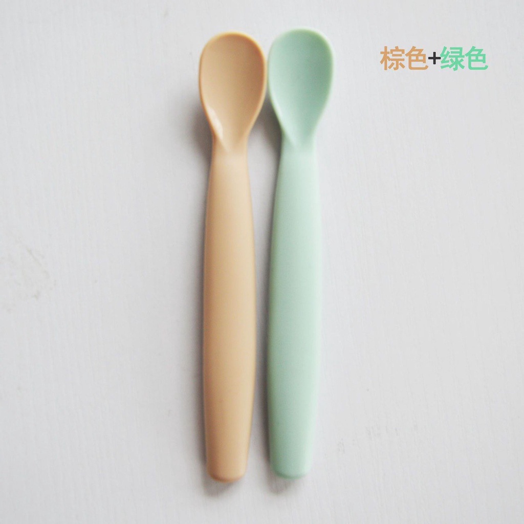 Thìa ăn dặm Silicon, muỗng silicon mềm cho bé ăn dặm màu xanh- xám- be