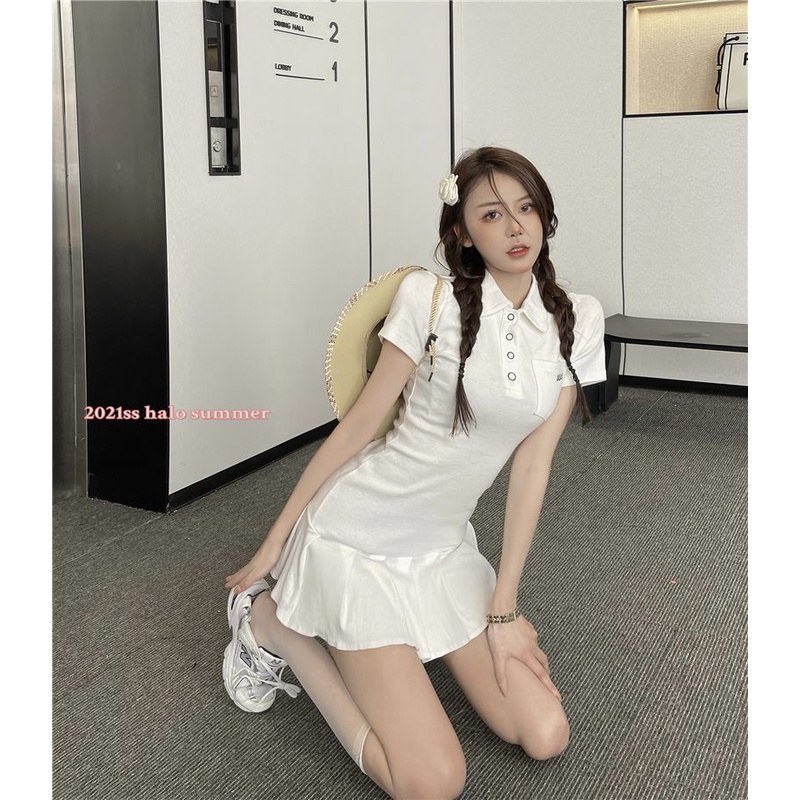 Đầm cổ polo tay ngắn thời trang mới 2021 dành cho nữ