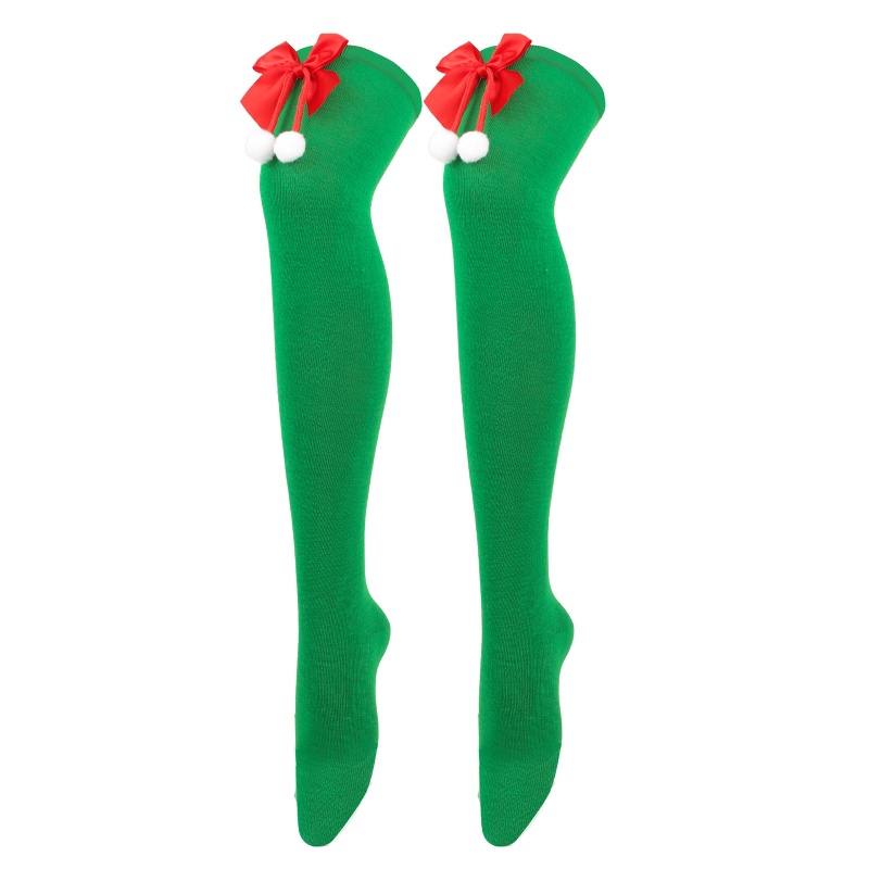 Tất Dài Qua Gối Phối Nơ Họa Tiết Kẻ Sọc Phong Cách Giáng Sinh