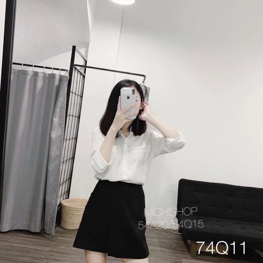 Quần váy chữ A vạt lệch 02 màu đen và be - 82Q04