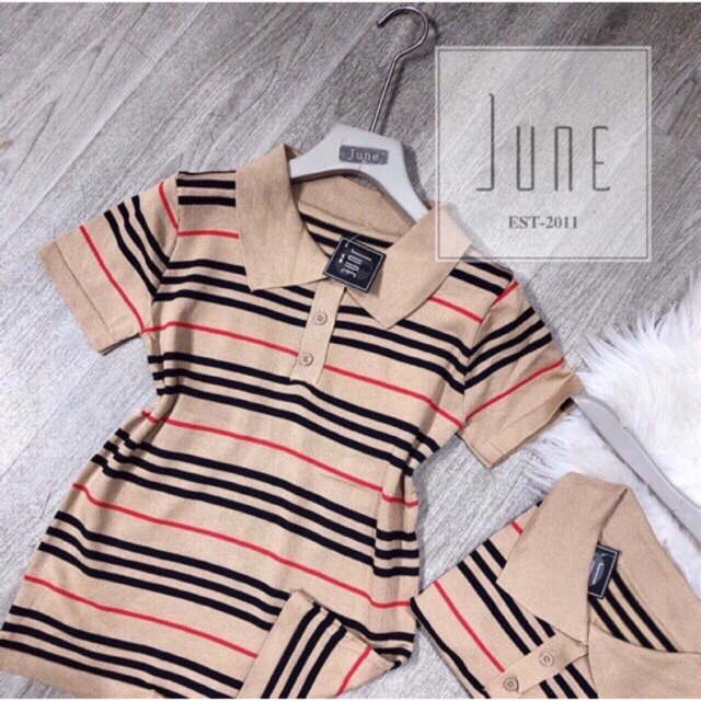 Áo len mỏng kẻ BB cổ bẻ kẻ ngang ngắn tay cúc cài CS075 - NhiNhi Shop | BigBuy360 - bigbuy360.vn