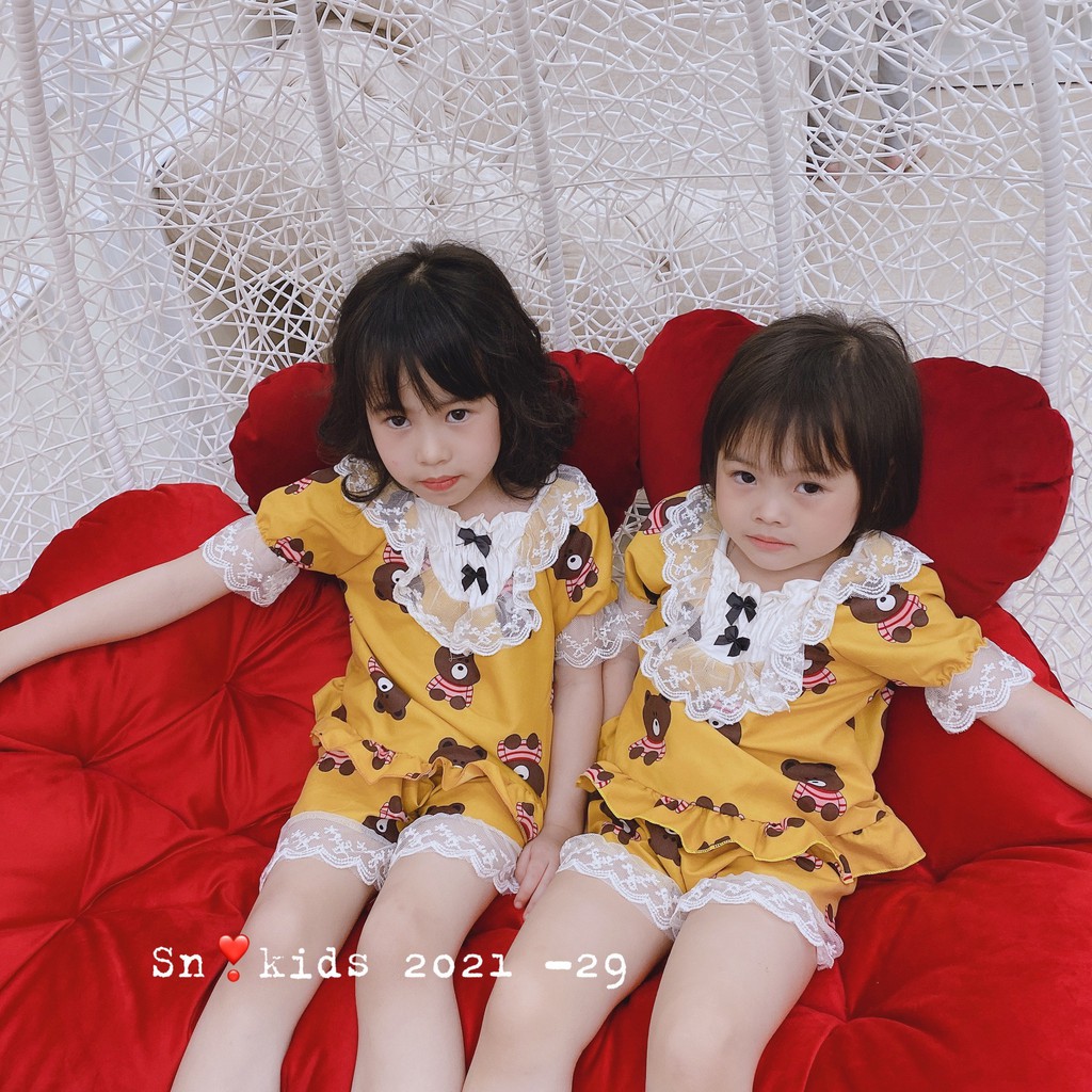 Bộ Pijama Phối Ren Cách Điêu Cực Xinh Cho Bé Gái  Unchi Store V326