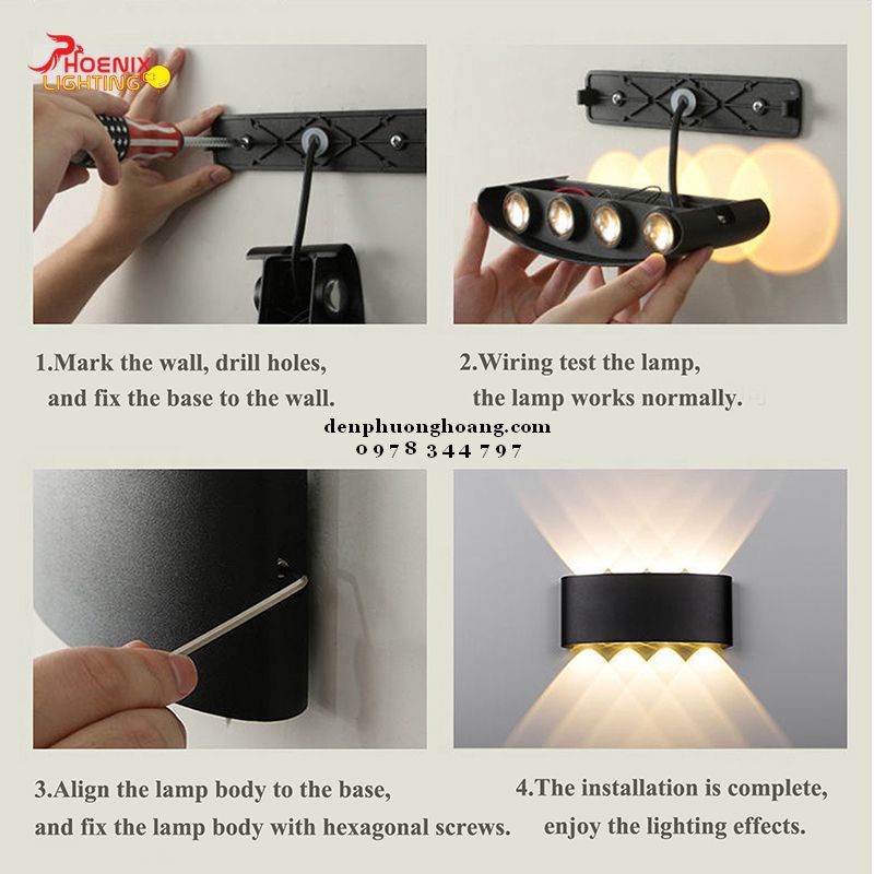 Đèn hắt tường 8W trang trí ngoài trời IP65 - Đèn Phượng Hoàng