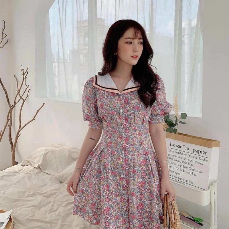 ĐẦM HOA NHÍ CỔ TRẮNG VIỀN MÀU