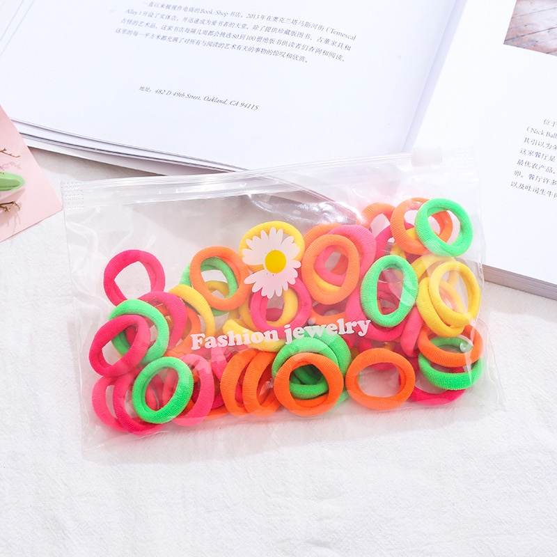 Set 50 Dây Buộc Tóc Co Giãn Nhiều Màu Sắc Phong Cách Hàn Quốc Cho Bé