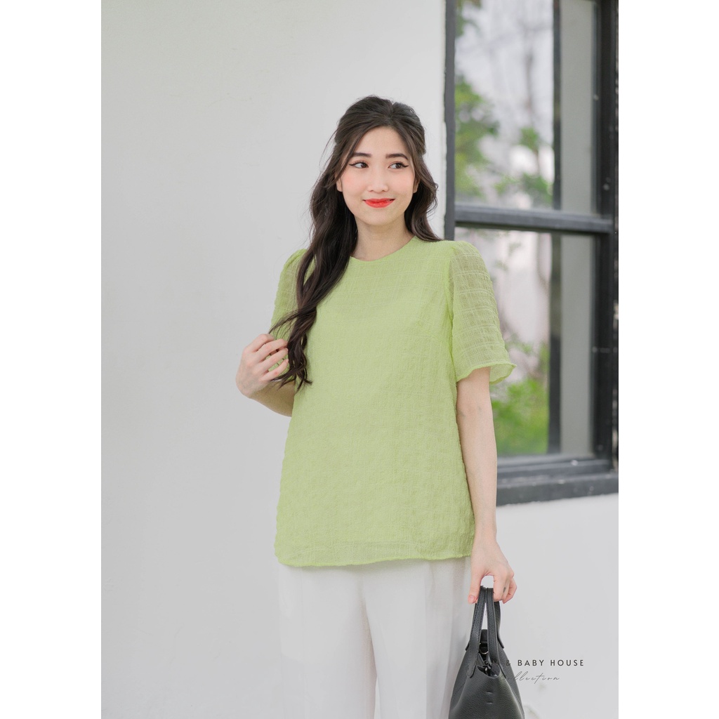 EVERMOM | Áo bầu tay phồng xanh cốm trẻ trung