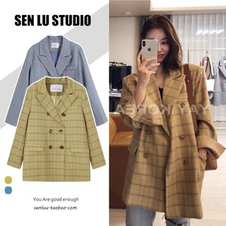 (Hàng Đẹp)Ảnh thật 5 hình cuối-Áo blazer kẻ caro oversize phiên bản Hàn Quốc