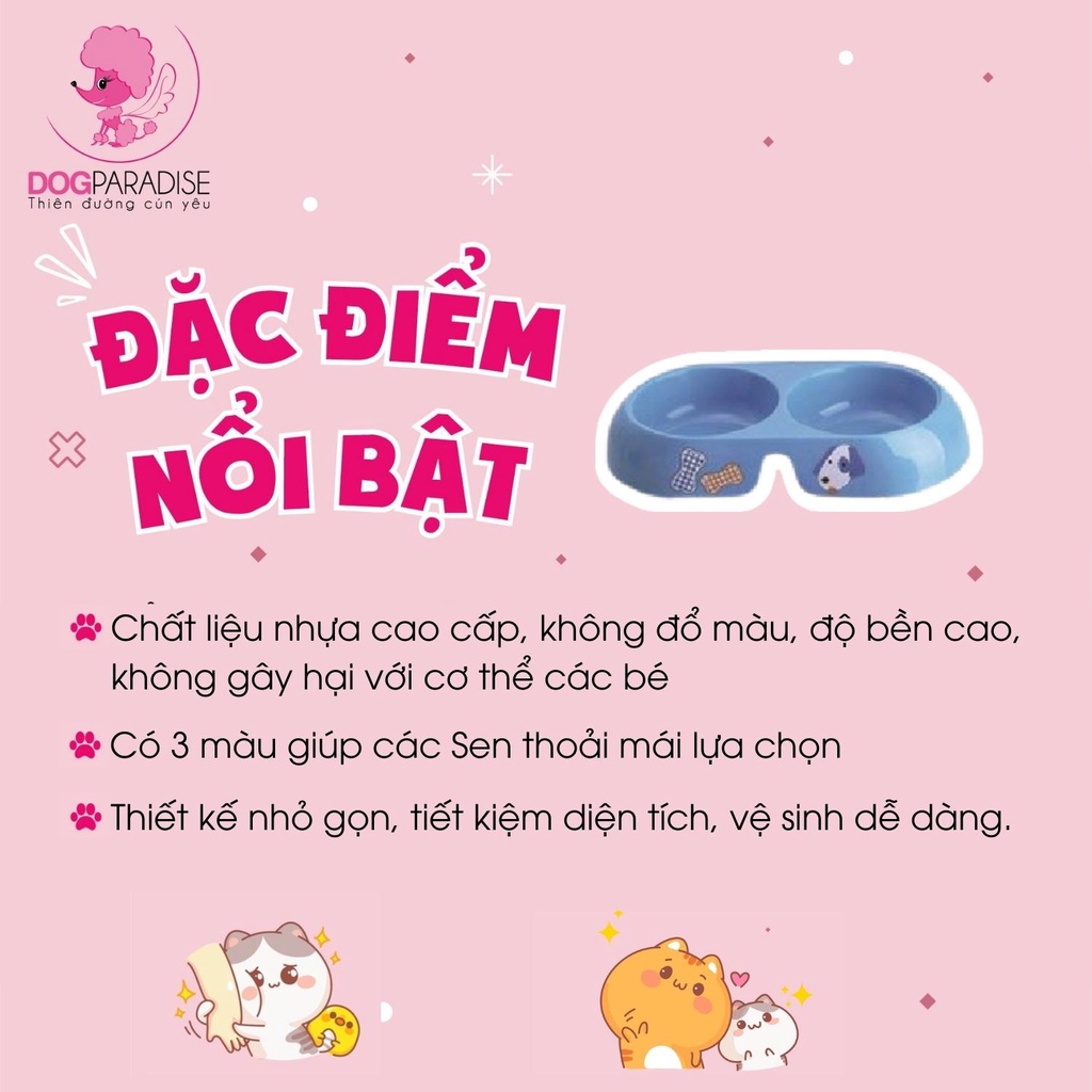 Bát ăn đôi dành cho thú cưng Pian Pian chất liệu nhựa cao cấp hình tròn nhiều màu size M/L - Dog Paradise