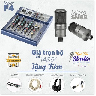 [COMBO GIÁ TỐT] Bàn trộn âm thanh Mixer F4 - Micro thu âm chuyên nghiệp SM8B âm thanh chuẩn phòng thu live stream