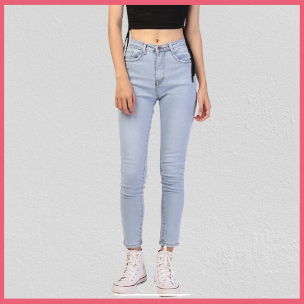 Quần Jean Nữ đẹp Trơn ôm co giãn thời trang màu Xanh Nhạt - HT STORE