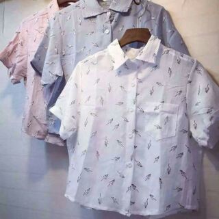 Áo sơ mi đũi dáng croptop hàng quảng châu cao cấp