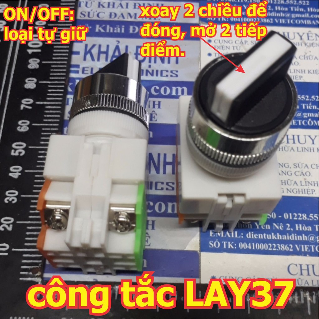 2 cái Công tắc xoay tủ điện ON/OFF, tự giữ LAY37 Y090, 1 chiều, 1 thường mở, 1 thường đóng, phi 22mm kde5611