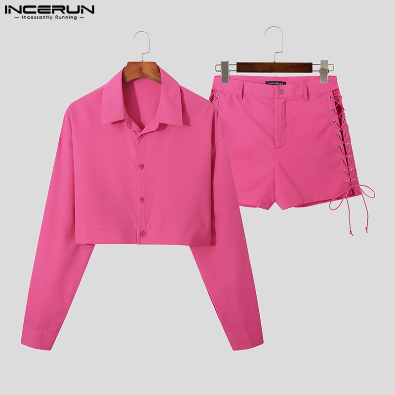 Trang phục Incerun gồm áo croptop tay dài và quần short cột dây phong cách dự tiệc cho nam