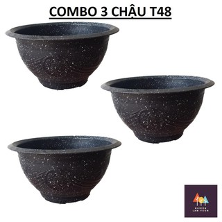 3 chậu tròn trồng cây cảnh mã cn12x3t48 giả đá đen kt 45,8x24cm