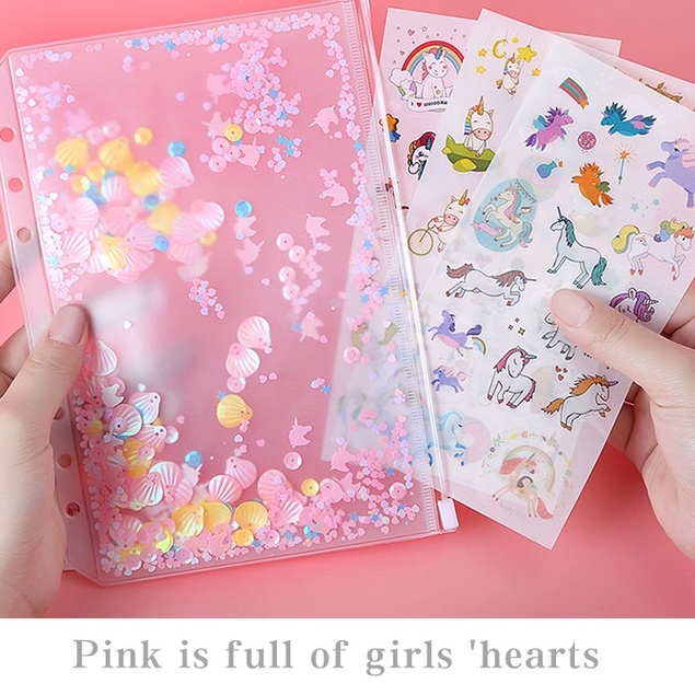 A5 A6 A7 Túi zip 6 lỗ Mermaid kim tuyến phụ kiện sổ còng sổ planner bullet journal