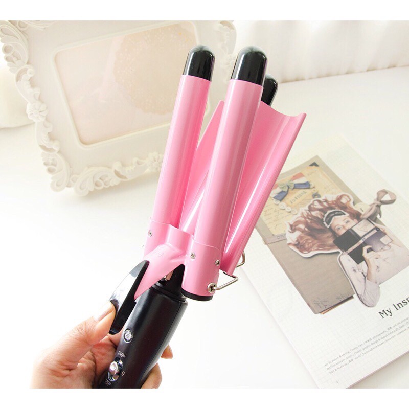 Máy Uốn Tóc Sóng 3 trục Hair Curler ichibai Vàng,hồng,đen ( có size 22-25-28mm )