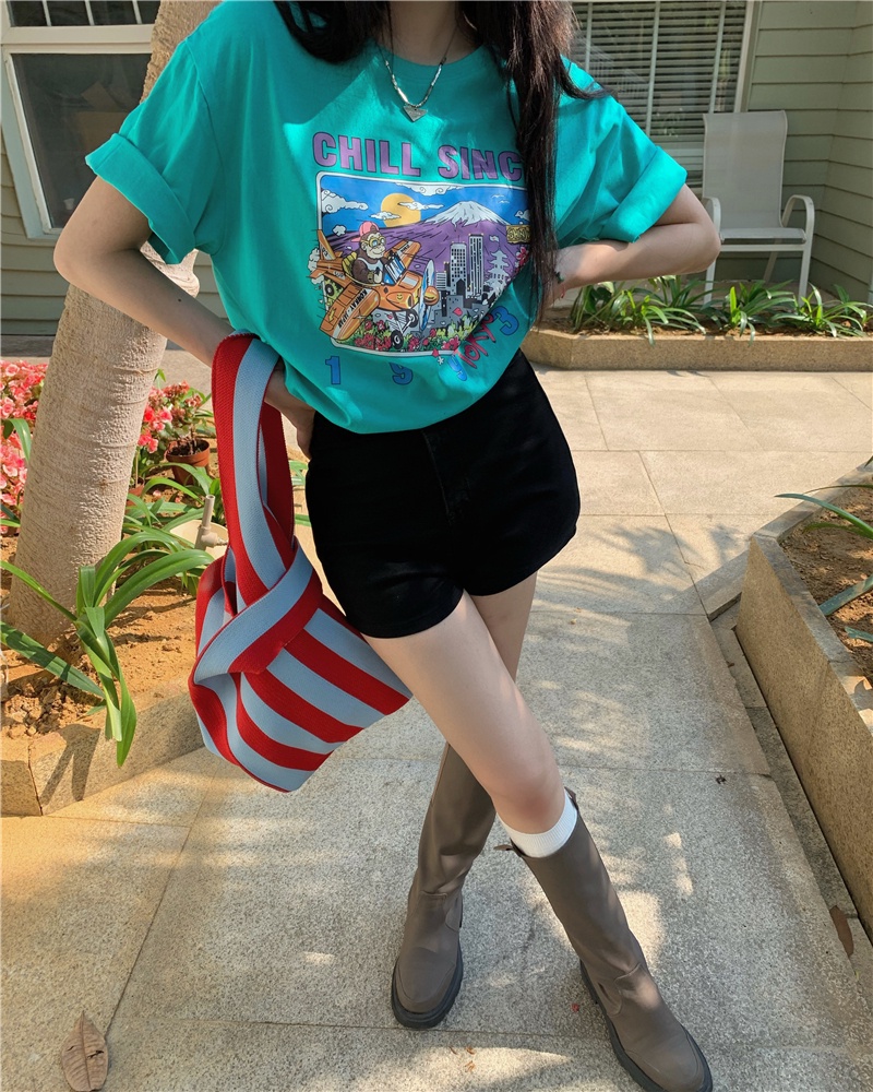 Áo Thun Cotton Nguyên Chất Ngắn Tay Dáng Rộng In Hình Truyện Tranh Phong Cách Mới Mùa Hè 533