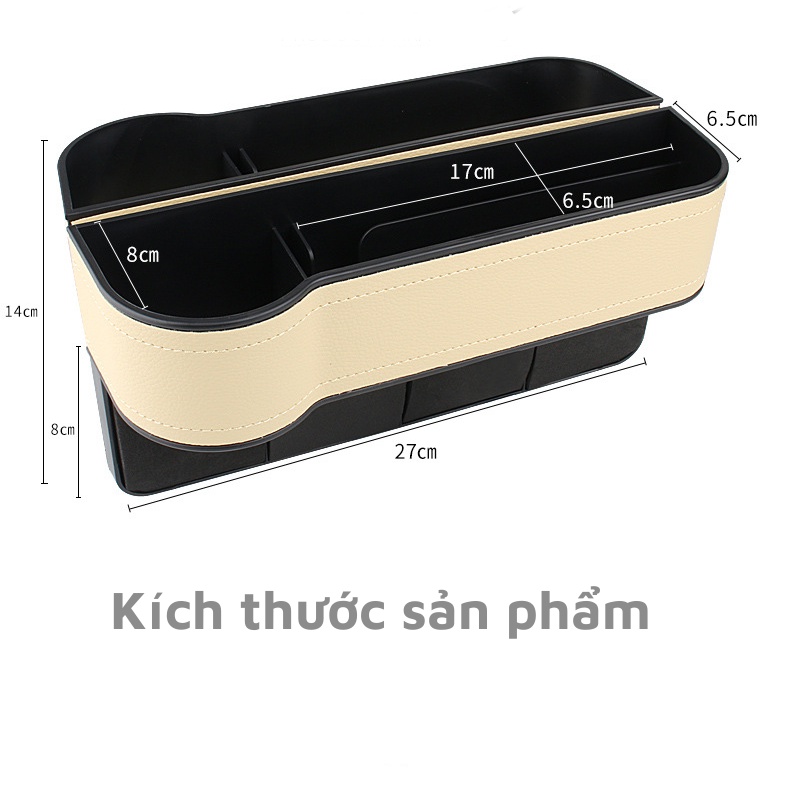 Khay để đồ khe ghế ô tô bọc da cao cấp chống rơi đồ tiện dụng