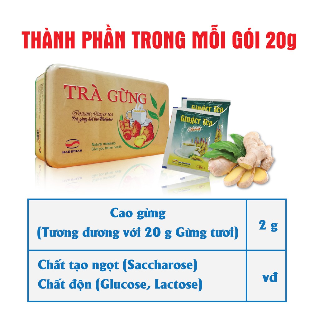Trà gừng hòa tan Hadiphar làm ấm cơ thể giải cảm lạnh kích thích tiêu hoá
