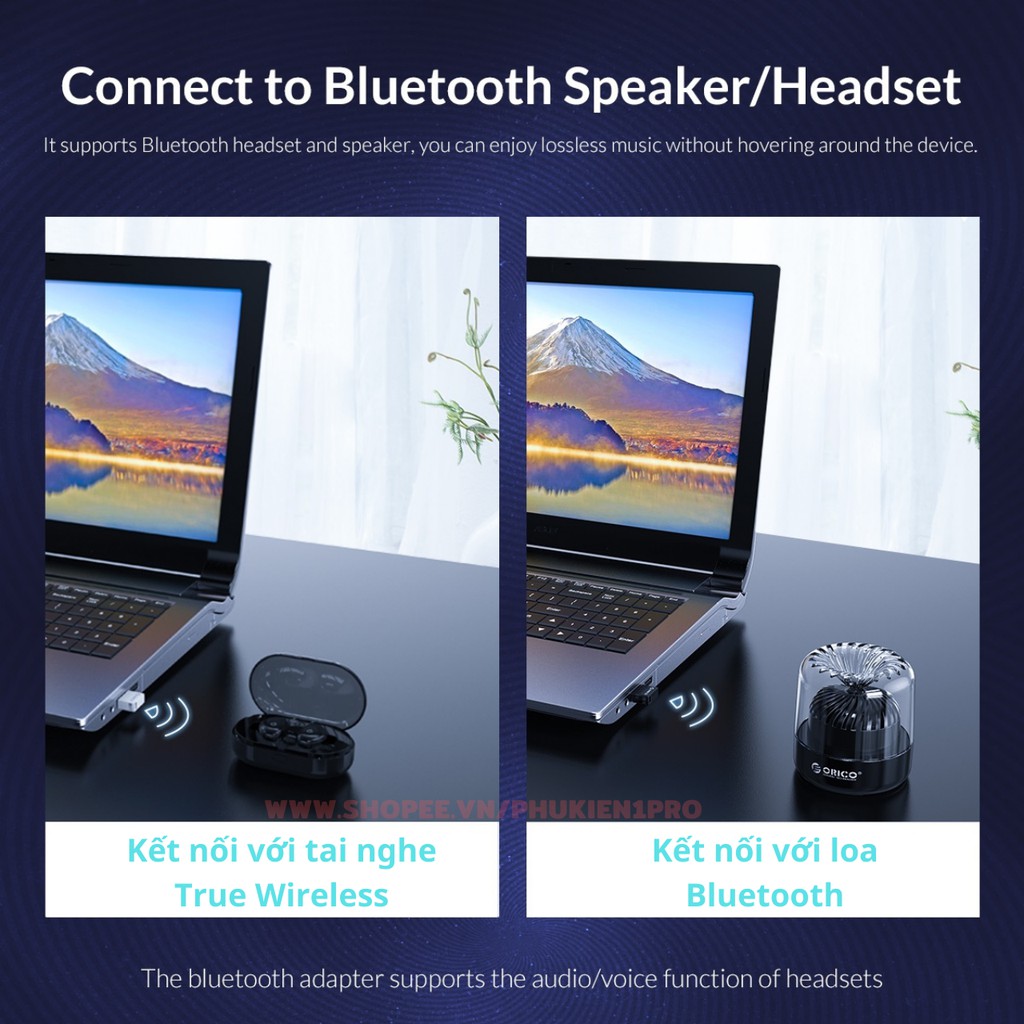 USB Bluetooth 5.0 ORICO BTA-508 kết nối các thiết bị không dây với máy tính laptop-hàng chính hãng, 1 đổi 1 30 ngày đầu