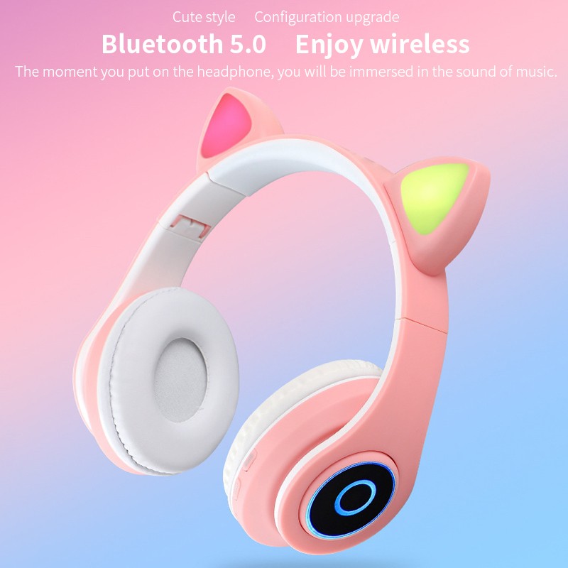 Tai Nghe Chụp Tai Bluetooth 5.0 Hình Tai Mèo Dễ Thương Nhiều Màu Sắc