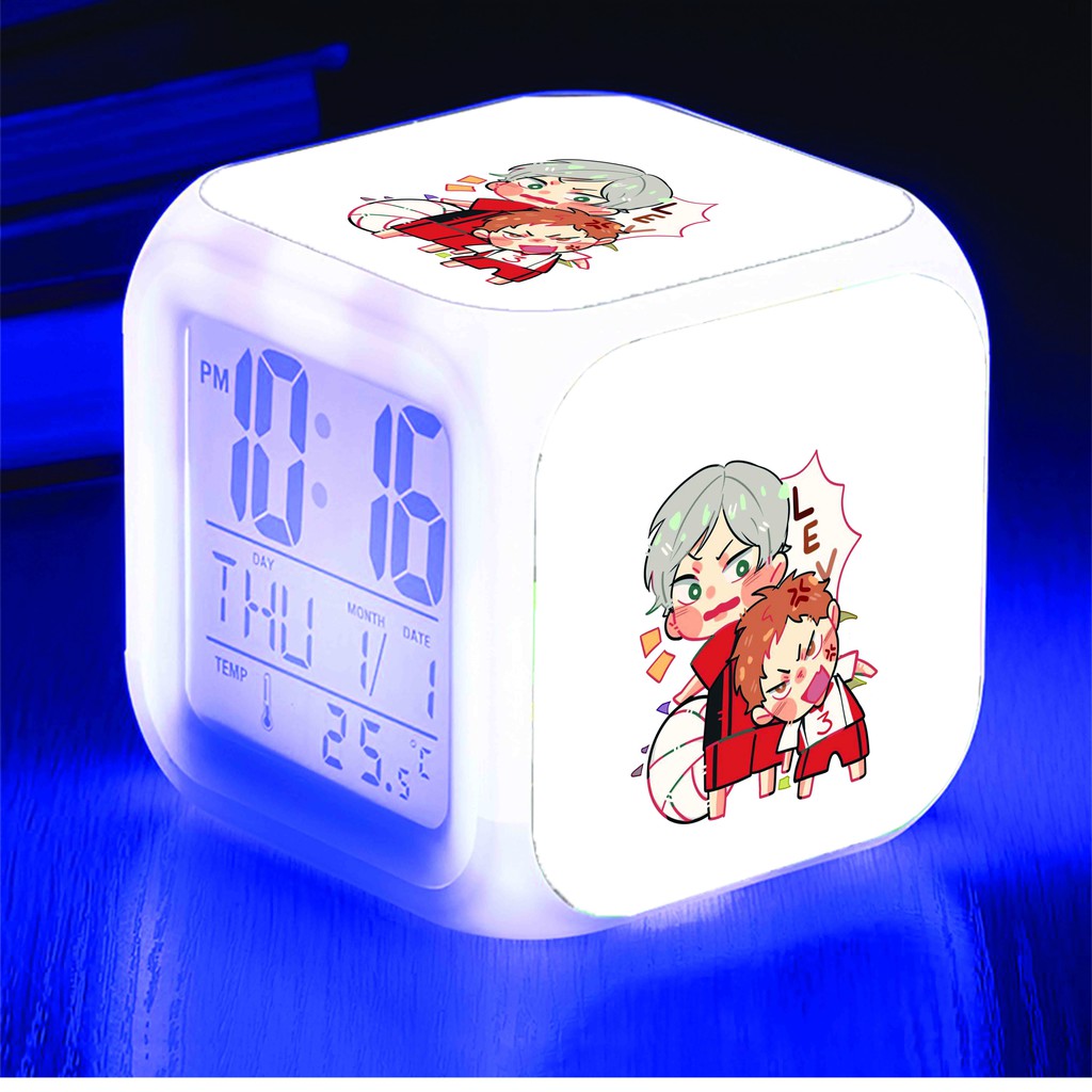 Đồng hồ báo thức để bàn in hình HAIKYUU!! Vua Bóng Chuyền anime chibi LED đổi màu