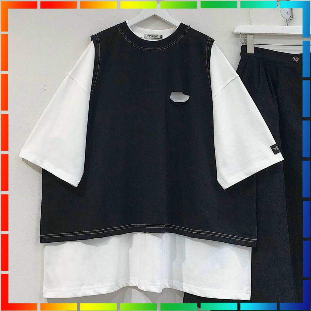 ( ẢNH THẬT ) - SET ÁO THUN TRẮNG TAY LỠ MIX ÁO GILE RÁCH NGỰC RETRO HÀN QUỐC CHẤT COTTON MÁT CỰC ĐẸP | BigBuy360 - bigbuy360.vn