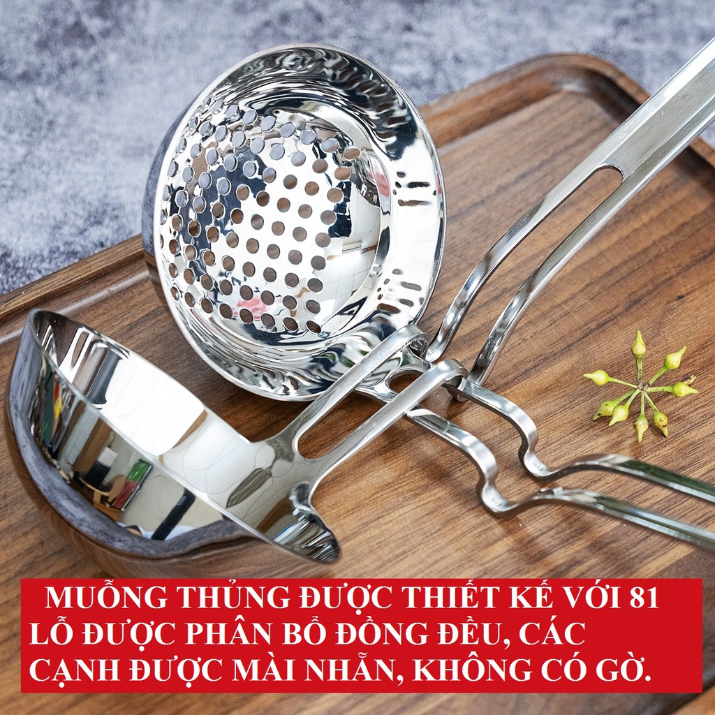 Bộ 2 muỗng lẩu inox 304 DandiHome 2020 có móc treo thông minh, tiện lợi, cao cấp