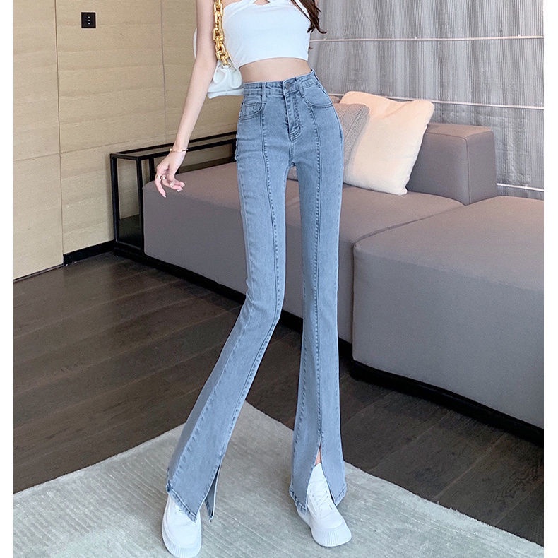Quần Jeans Ống Loe Lưng Cao Xẻ Tà Mẫu Mới