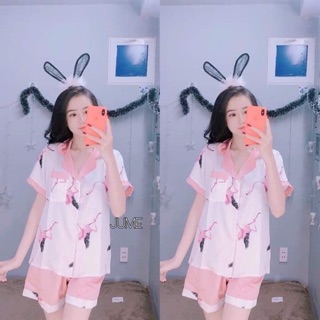 [BỘ NGỦ CAO CẤP] Bộ cộc đùi lụa hạc hồng trắng