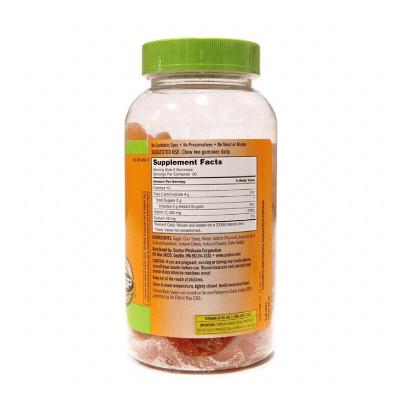 🍊KẸO DẺO VITAMIN C - KIRKLAND ADULT GUMMIES C Mỹ 180 viên