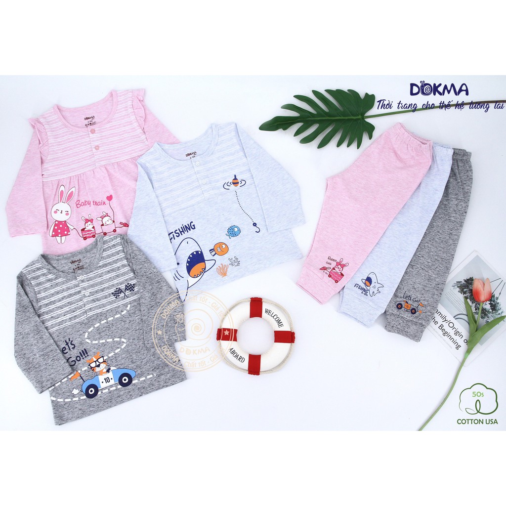 (6-36M) Bộ dài tay cổ tròn cho bé vải cotton - DOKMA