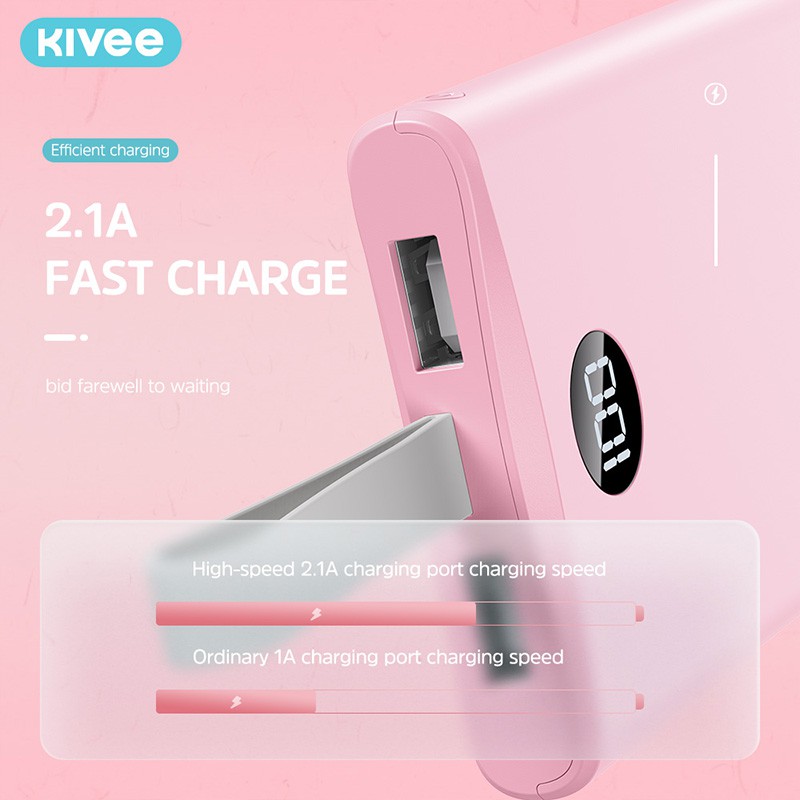 【Gift: USB fan】Pin dự phòng Kivee Ph31p Dung lượng cao 10000 mah Có đèn LED Hiển thị nhiều màu