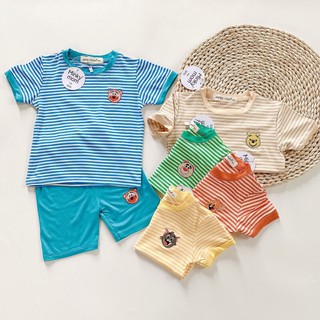 Bộ quần áo trẻ em cộc kẻ thun lạnh thêu họa tiết cho bé trai và bé gái từ 8kg đến 18kg [ Hàng Chuẩn Loại 1 ]