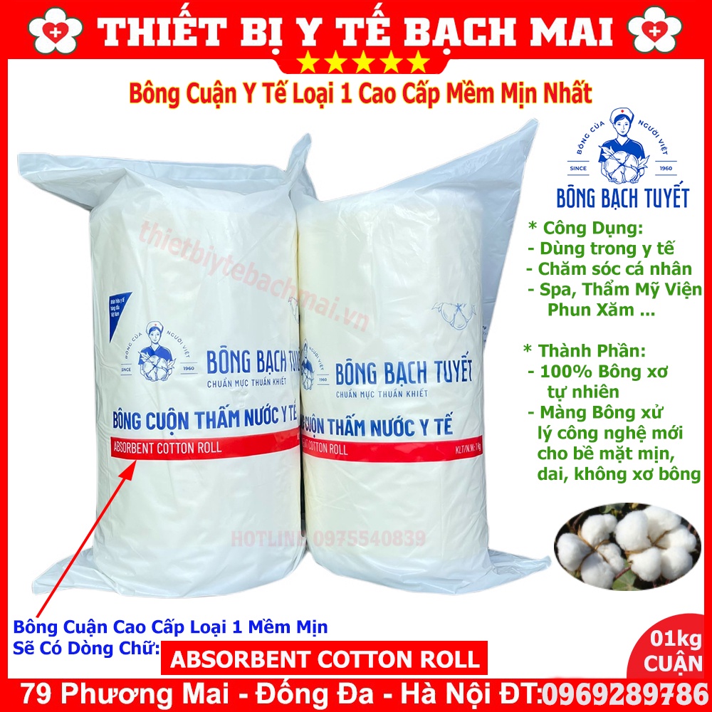 [LOẠI 1] Bông Bạch Tuyết - Bông Y Tế Thấm Nước Cuận 01kg ABSORBENT COTTON ROLL Màng Bông Mềm Mịn, Dai, Không Xơ Bông