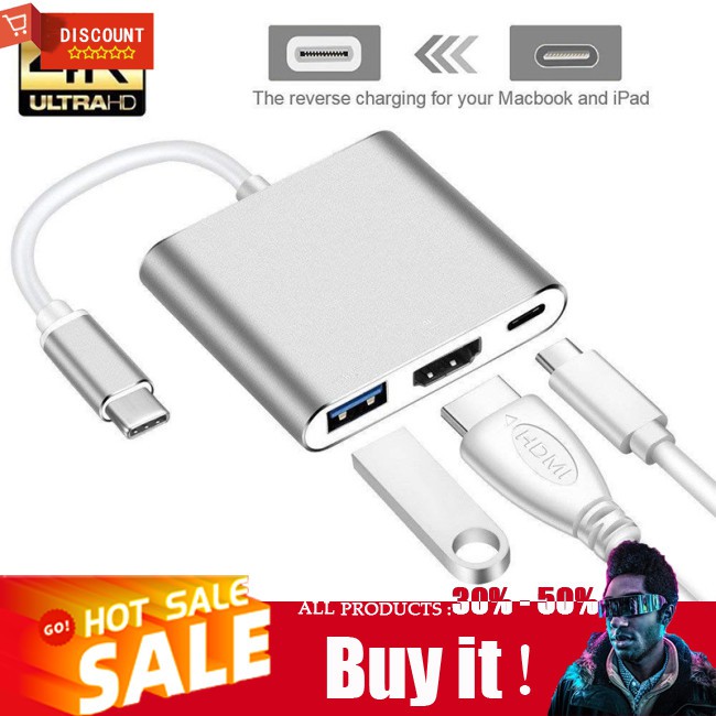 ☪ USB Type C Hub HDMI 4K Adapter USB-C to Converter with 3.0 USB and 3.1 Charging Port for Retina MacBook