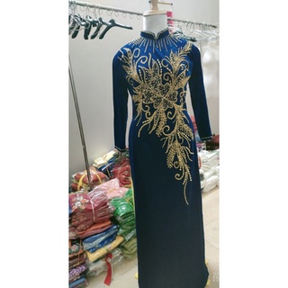 Áo dài nhung kết đá