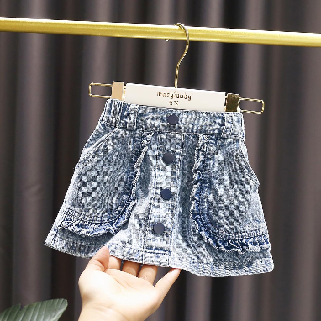 Váy Denim Viền Ren Thiết Kế Mới Thời Trang Mùa Hè Theo Phong Cách Hàn Quốc Cho Bé 1-5 Tuổi