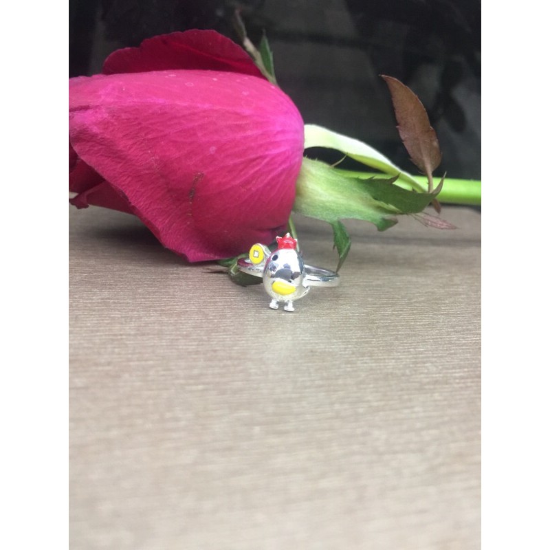 Nhẫn gà may mắn doraemon bạc ta dày dặn NGỌC MẬU vương miện kim tiền