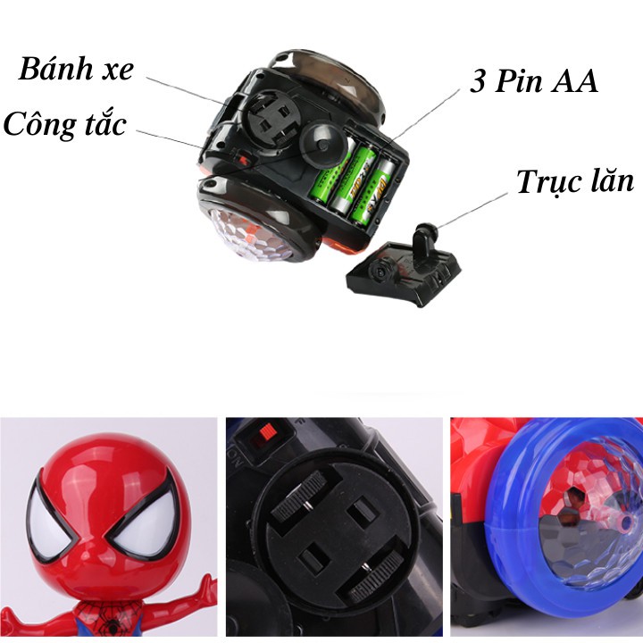 Đồ Chơi Trẻ Em Siêu Nhân Người Nhện Spider Man  Lái Xe Ô Tô Đua Xoay Tròn Phát Sáng Phát Nhạc