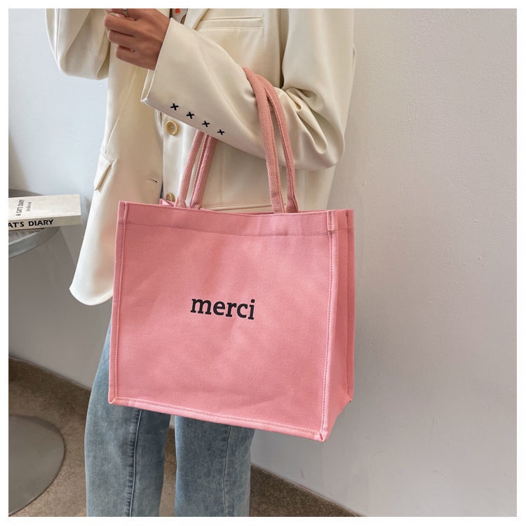 Merci Túi Xách Nữ Vải Canvas Cỡ Lớn 2022 Thời Trang Hàn Quốc túi đeo vai Túi máy tính xách tay túi mua sắm siêu thị