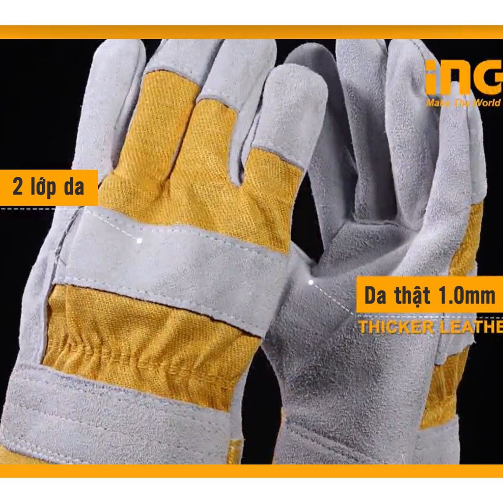 Găng tay bảo hộ vải da Ingco HGVC01 găng tay lao động đa năng, bao tay hàn cắt, cơ khí, xây dựng, nông nghiệp, luyện kim