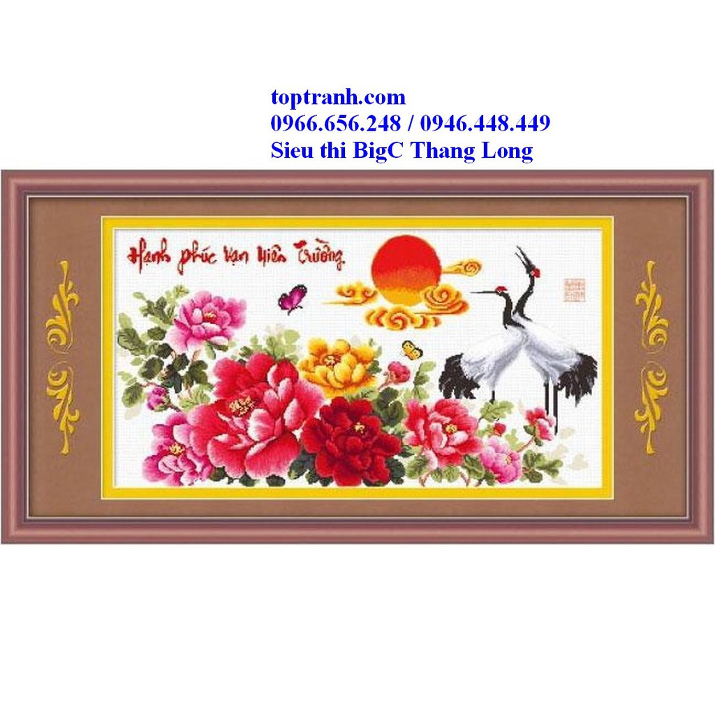 tranh thêu chữ thập hoa mẫu đơn hạnh phúc vạn niên trường Z484 ( chưa thêu )