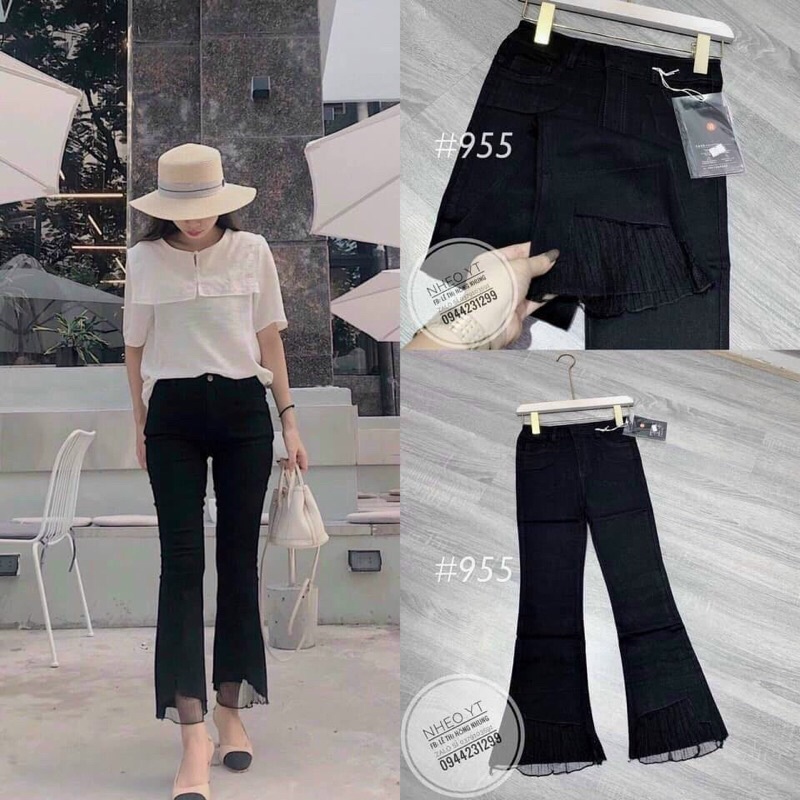 Quần jean loe phối ren gấu